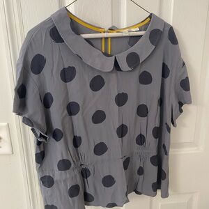 Boden Gray and Blue Boxy Blouse with Peter Pan Collar